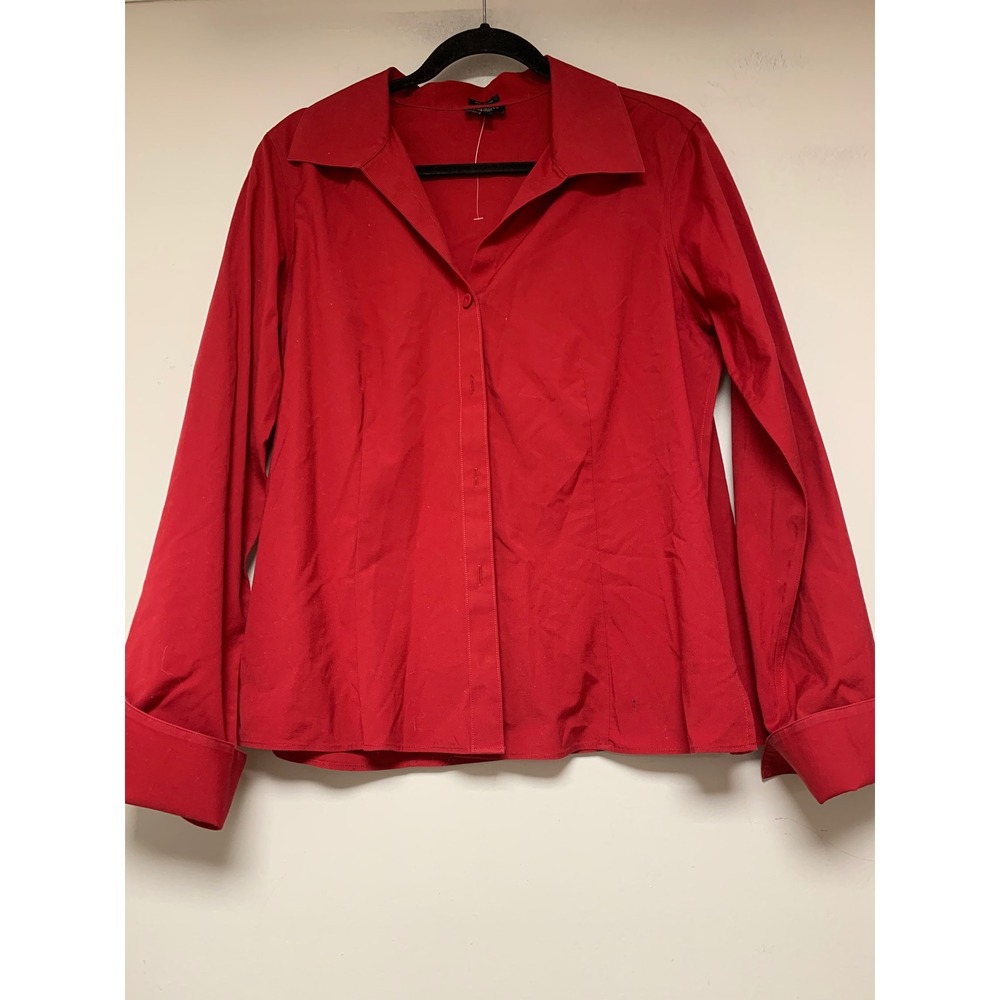 Talbots Button Down Shirt Womens 14P Red Excellent Wrinkle Resistant Cotton